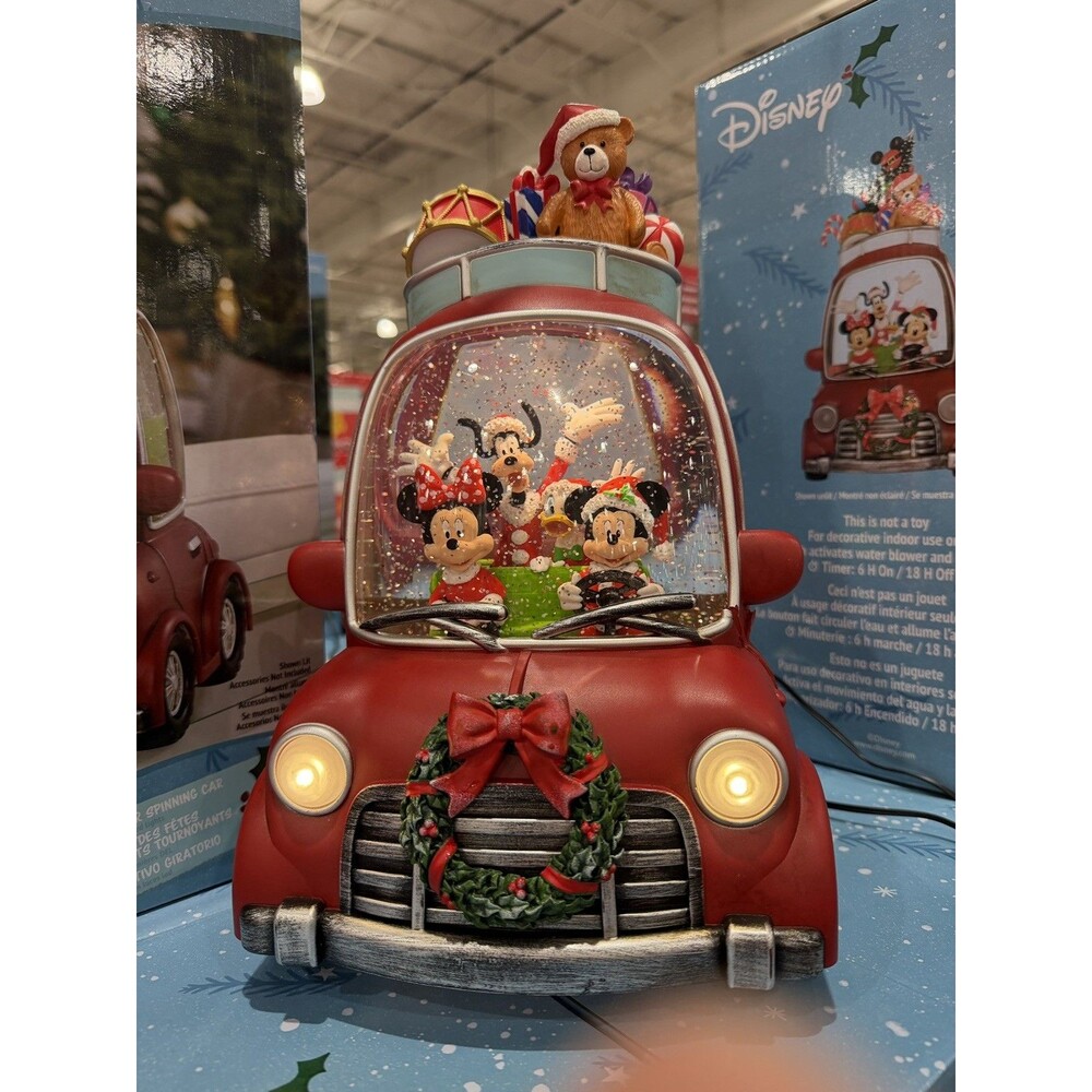 Disney Holiday Water Spinning Car Snow Globe Mickey Mouse Minnie Goofy